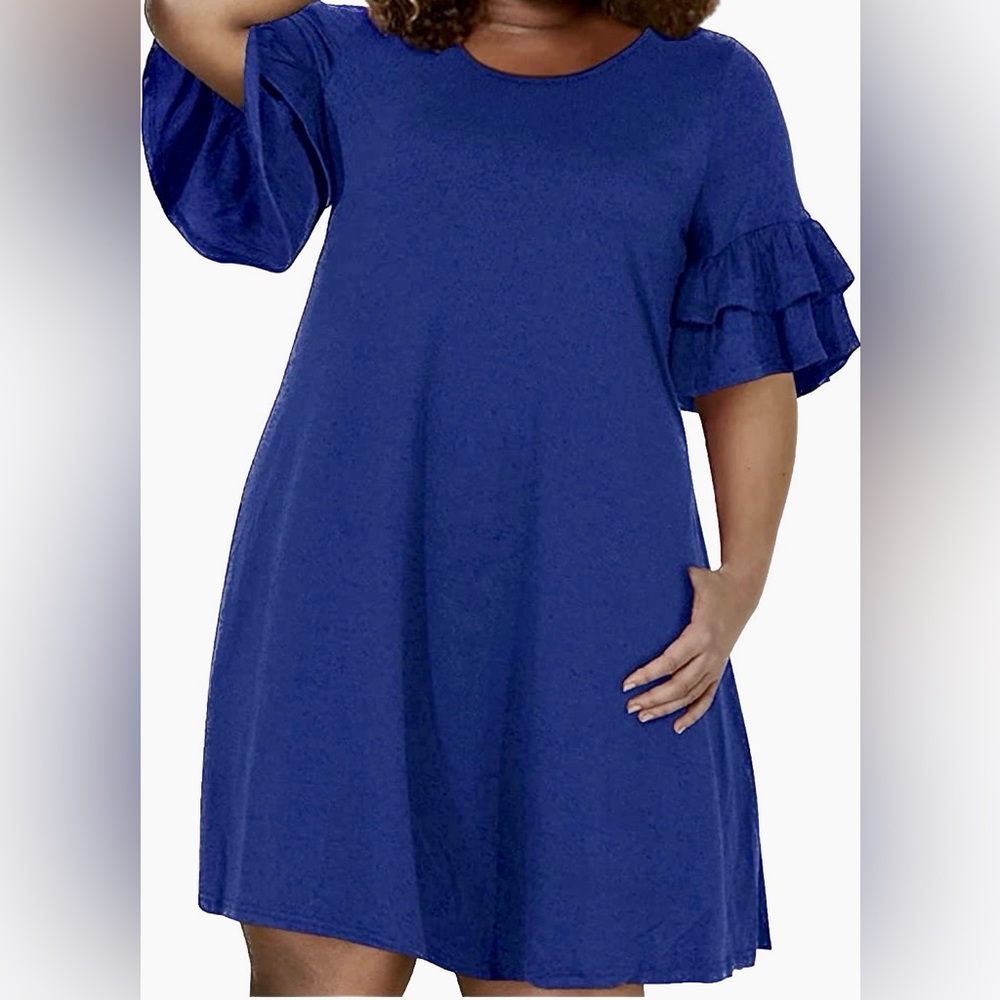 Nemidor Women’s Jersey Knit Ruffle Sleeve Casual Swing Dress, with Pockets-NWT
